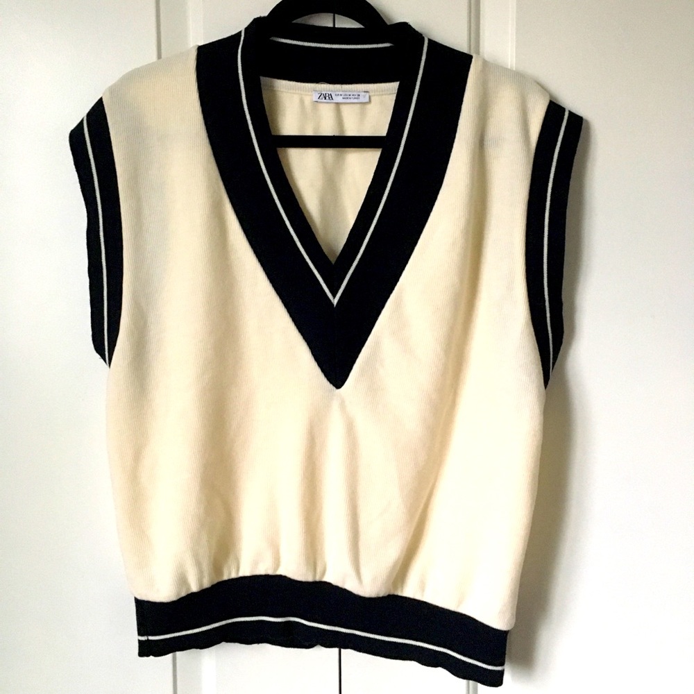 Black and cream sweater vest